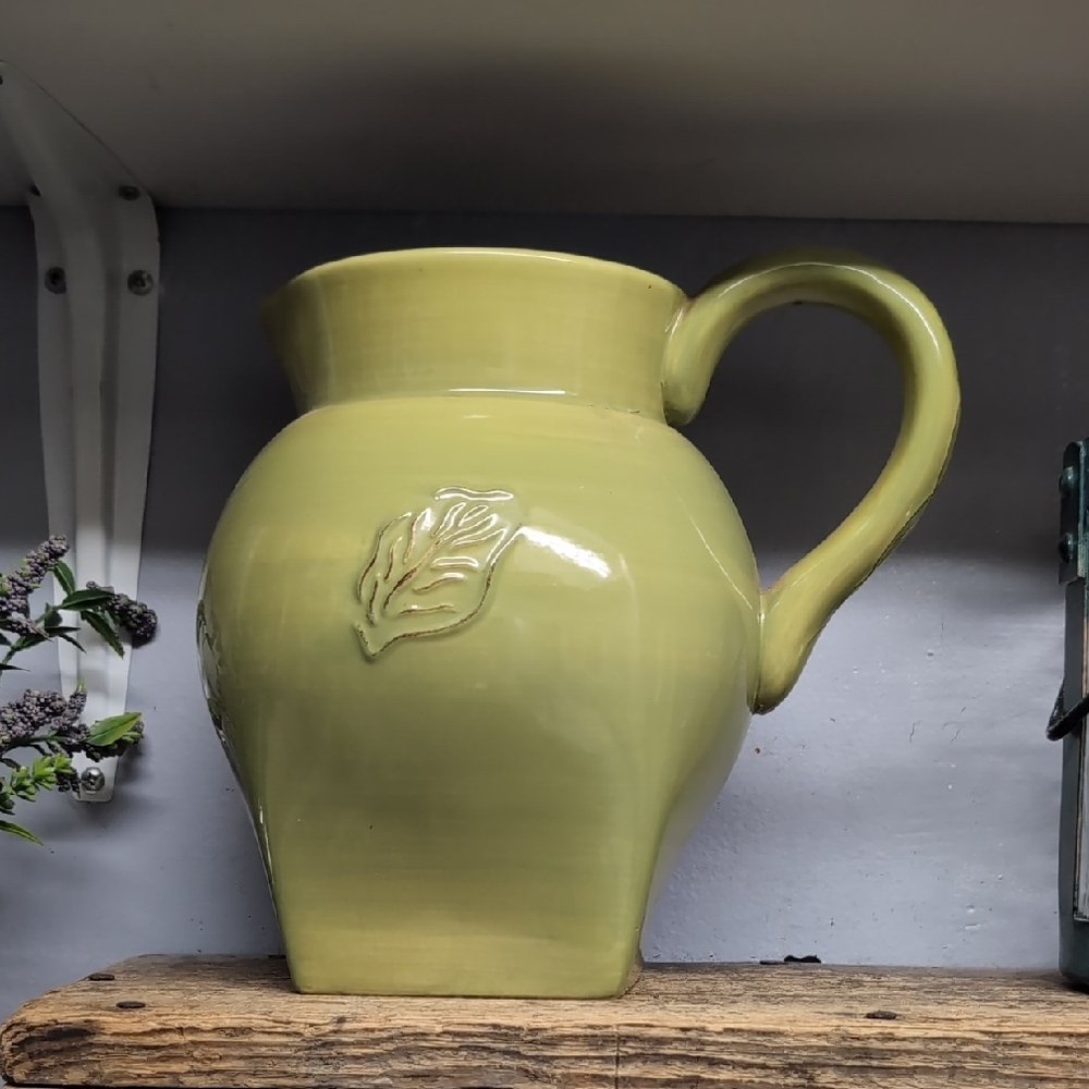 Tastefully Simple Green Stoneware Pitcher